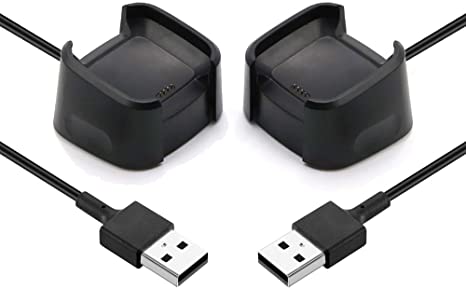 Kissmart Replacement Fitbit Versa Charger, Charging Cable Cradle Dock for Fitbit Versa Smart Watch (Black, Pack of 2)