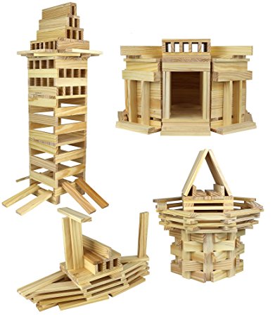 Click N' Play 100% Real Wooden Blocks Set, Building Blocks and Stacking Blocks, Natural Wood Color, Building and Stacking Toy Block - 208-piece Set