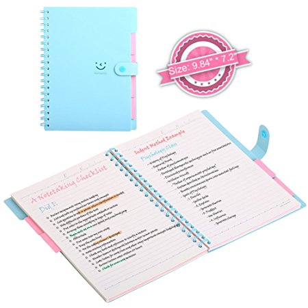 Spiral Composition Notebook, Cute 1 Subject Paper, Wide Ruled Large Writing Notebooks for Women Girls, Hard PP Cover, Pink Index Label, 100 Sheets, 9.84"×7.2", Diary Journal Smile Printed