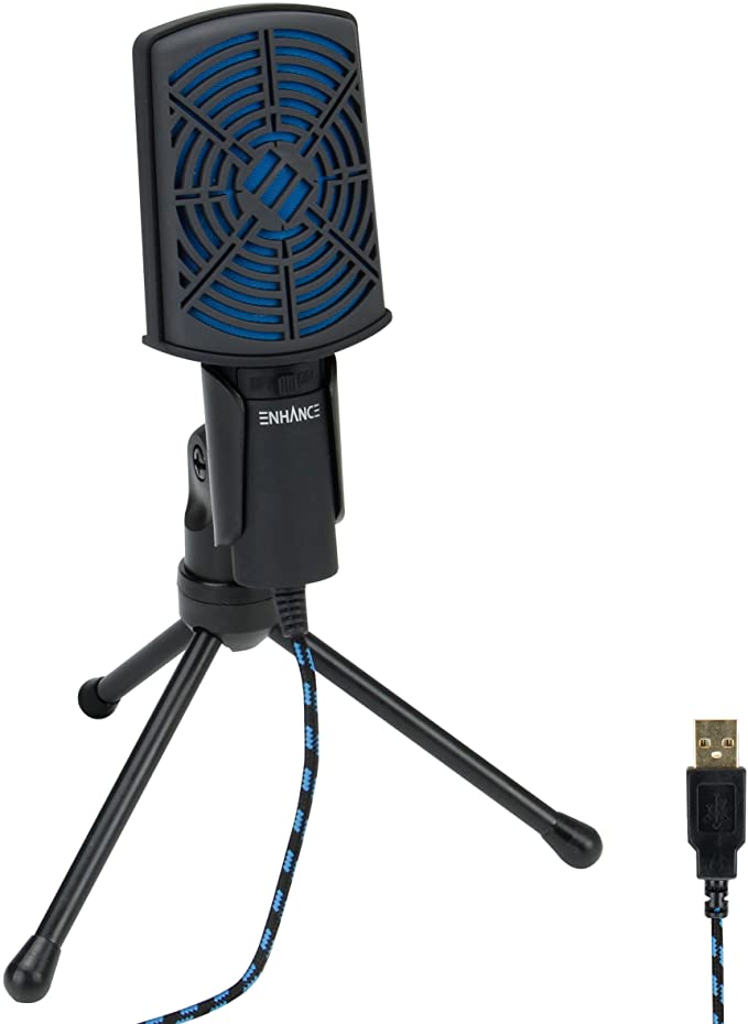 USB Condenser Gaming Microphone - Computer Streaming Mic Adjustable Stand Design and Mute Switch by ENHANCE - For Skype, Conference Calls, Twitch, Youtube, and Discord (Improved 2018 Edition)