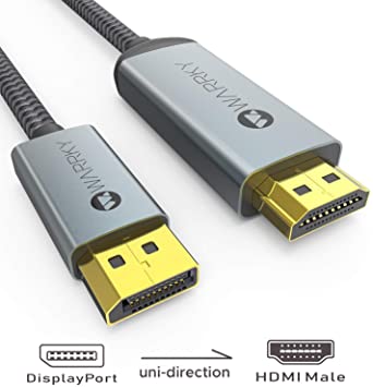 4K DisplayPort to HDMI Cable, WARRKY 10ft [ Gold-Plated Connectors, Aluminum Shell ] Uni-Directional 4K UHD High Speed DP to HDMI Cable Compatible for Lenovo, HP, DELL, GPU, AMD, NVIDIA, More