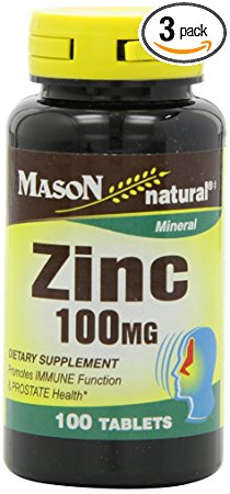 Mason Natural Zinc 100 Mg Tablets, 100-Count Bottles (Pack of 3)