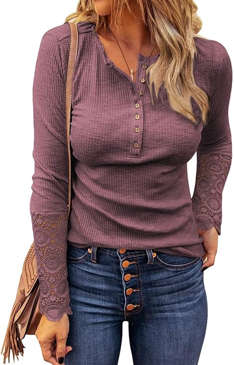 LOLONG Womens Short/Long Sleeve Henley Tops Casual Button Up Tunic Blouse Ribbed Slim Fit Shirts