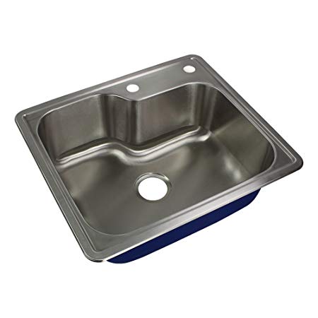 Transolid MTSO25229-MR2 Meridian 2-Hole Drop-in Single Bowl 16-Gauge Stainless Steel Kitchen Sink, 25-in x 22-in x 9-in, Brushed Finish