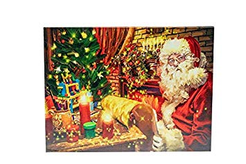 Clever Creations Santa by Fire Place Light Up Poster Canvas Wall Art with Bright LED Lighting - 15.75 in x 11.75 in Perfect Size for Living Room, Office or Classroom - Battery Powered