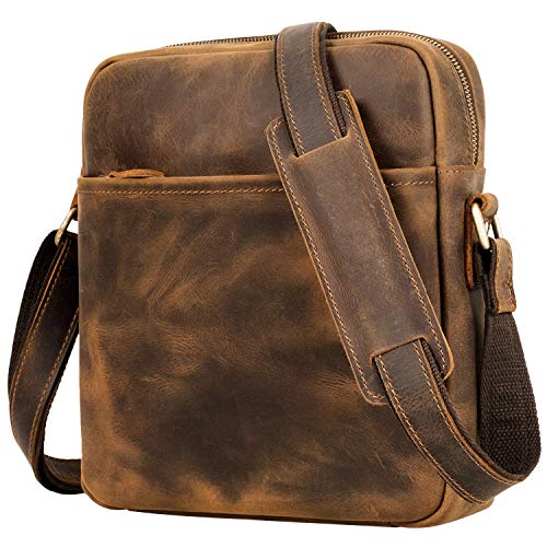 Jack&Chris Genuine Cowhide Leather Handmade Messenger Bag Crossbody Bag Shoulder HandbagIpad Bag for Men and Women,5205