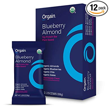 Orgain Organic Simple Protein Bars, Blueberry Almond - Vegan, Plant Based, 8g Dietary Fiber, Dairy Free, Gluten Free, Soy Free, Lactose Free, Kosher, Non-GMO, 2.05 Ounce, 12 Count