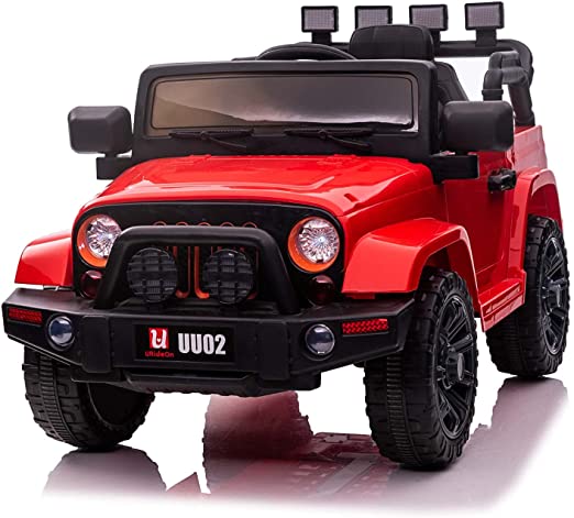 u URideon 12V Ride On Truck, Kids Electric Car Toys with Parent Remote Control, Battery Powered, LED Lights, MP3 Player (Red)