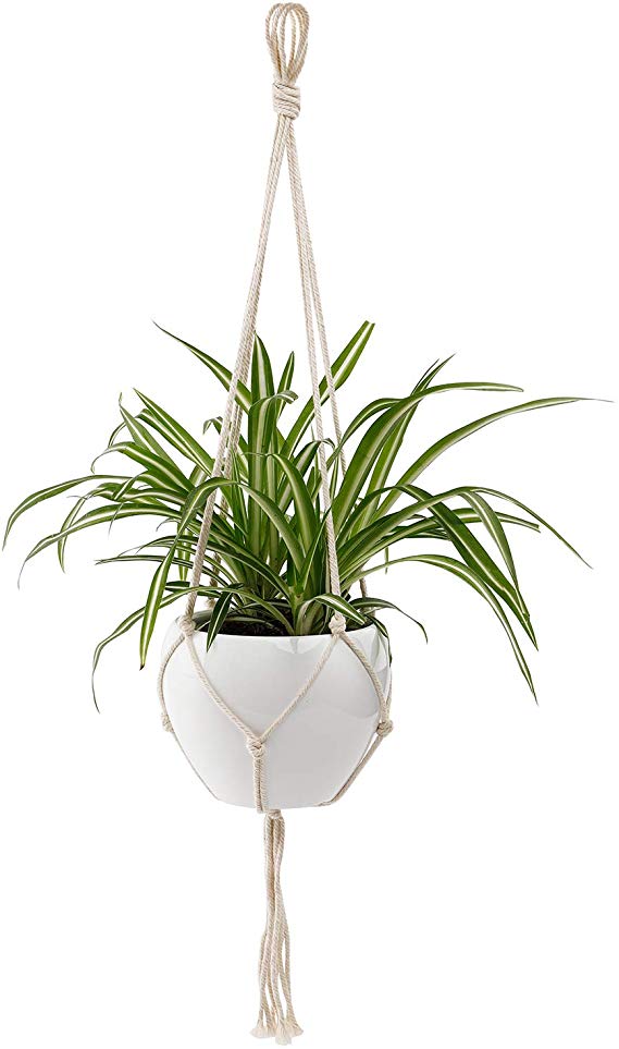 POTEY Macrame Plant Hanger - Indoor Outdoor Hanging Planter Basket Flower Pot Holder Cotton Rope 4 Legs Suitable for Pots Up to 6 Inches in Diameter(Plant & Pot NOT Included)