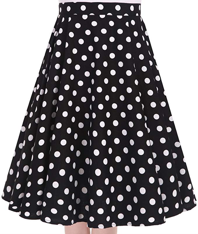 Women's 50s Vintage Inspiration Polka Dot Floral Rockabilly Full Swing Skirt