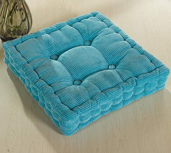 ChezMax Soft Corduroy Cotton EPE Cotton Filled Chair Cushion Thickened Tatami Solid Color Pad for Home Office Dinning Chair Indoor Outdoor Seat Chair Pad Sky Blue 16 X 16 inch