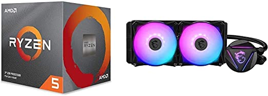 AMD Ryzen 5 3600XT 6-core 12-Threads Unlocked Desktop Processor with Wraith Spire Cooler   MSI MAG CORELIQUID 240R - AIO RGB CPU Liquid Cooler - 240mm Radiator - Dual 120mm RGB PWM Fans