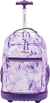 Travelers Club Rolling Backpack with Shoulder Straps, Purple Tye, 18-Inch