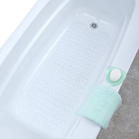 SlipX Solutions Clear Extra Long Bath Mat Adds Non-Slip Traction to Tubs & Showers - 30% Longer than Standard Mats! (200 Suction Cups, 100cm Long - Extended Coverage, Machine Washable)