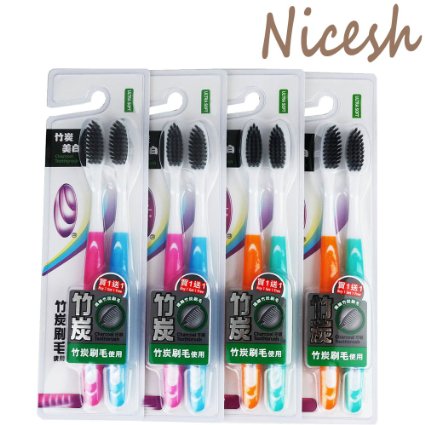 Nicesh Ultra Soft Toothbrushs Bamboo Charcoal Bristles 8 Counts