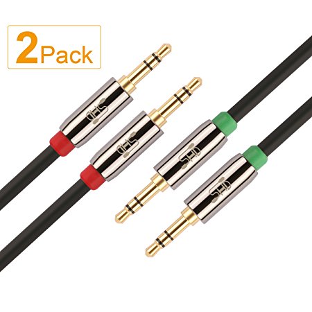 Super HD 3.5mm Aux Stereo Audio Cable Tangle-Free Slim Cable Male Type Compatible for Car,Stereo Audio Devices,PC,Tablets,Smartphones and MP3 players -24K Gold Plated Step Down Design Metal Connectors with High Purity Oxygen Free Copper Conductor -3Feet-2Pack