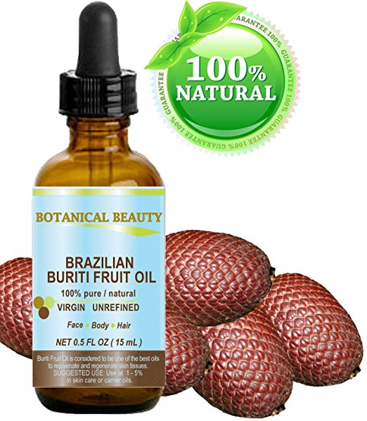 Brazilian BURITI FRUIT OIL 100% Pure / Natural / Cold Pressed Carrier Oil / Undiluted. For Face, Body, Hair, Lip and Nail Care. “One the richest natural sources of vitamin A, E and C.” From the Amazon Rainforest. (0.5 fl.oz- 15ml.)