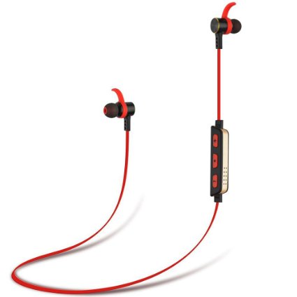 Bluetooth Sports Headphone Te-RichTM Sweatproof Wireless Bluetooth Earphones  In-Ear  Noise Cancelling Headphones Earbuds with Mic and Stereo  for Outdoor Running Red