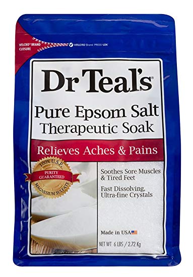 Dr Teals Pure Epsom Salt Therapeutic Soaking Solution, Unscented, 96 Oz. (Pack of 6)