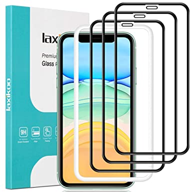 laxikoo Full Coverage Tempered Glass for iPhone 11 Screen Protector, [3 Pack] iPhone XR Tempered Glass Film [Easy Installation Frame] [Bubble Free] 9H Glass Screen Protector for iPhone 11/XR - 6.1''