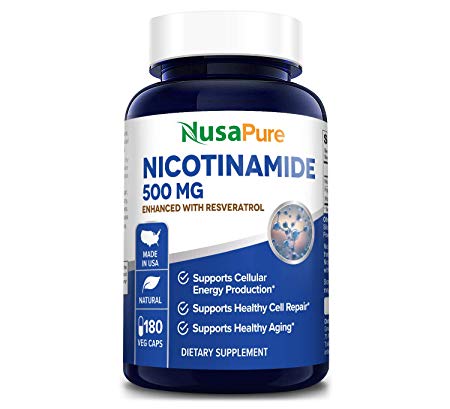 Nicotinamide with Resveratrol - NAD  Booster (180 Veggie Capsules) - Vitamin B3 500mg (Niacinamide Flush Free) - Supplement Pills to Support NAD, Anti Aging DNA Repair, Skin Cell Health & Energy