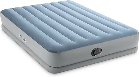 INTEX 64159E Dura-Beam Plus Mid-Rise Air Mattress: Fiber-Tech – Queen Size – Built-in USB Electric Pump – 14in Bed Height – 600lb Weight Capacity