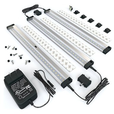 EShine 3 Panels LED Under Cabinet Lighting with IR Sensor Hand Wave Activated - Bright Strong and Stable - Easy to Install Screw and 3M Sticker Options Included - Deluxe Kit Cold White