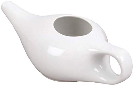 Leak Proof Durable Ceramic Neti Pot - Non-Metallic and Lead Free - Comfortable Grip - Microwave and Dishwasher Friendly (White)