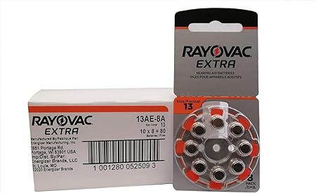 80 Rayovac Extra Mercury Free Hearing Aid Batteries Size 13 (80 BATTERIES)