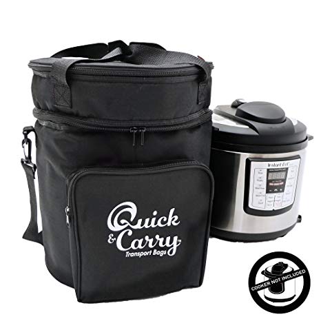 Quick & Carry, 6qt Travel Tote Bag for"Instant Pot" and Electric Pressure Cookers, 3 Case Sizes, Padded Sides, Zippered Accessory Storage, Carrying Strap (6 Quart)