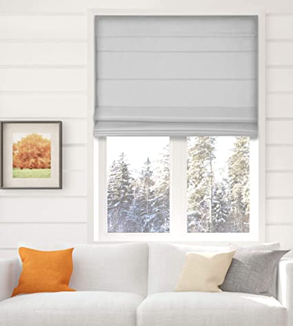 Arlo Blinds Thermal Room Darkening Fabric Roman Shades, Color: Light Gray, Size: 36" W X 60" H, Cordless Lift Window Blinds