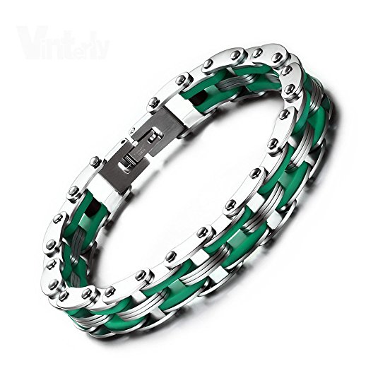 HOKY 20CM Silicon Bike Chain Bracelet Stainless Steel Motorcycle Link Bangles