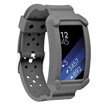Greatfine Gear fit2 Case, Rugged Protective Case with Strap Bands for Samsung Gear fit 2 & Gear Fit2 Pro Watch Sport Edition (Gray)