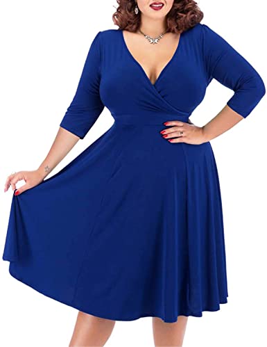 Nemidor® Women's V-Neckline Stretchy Casual Midi Plus Size Bridesmaid Dress