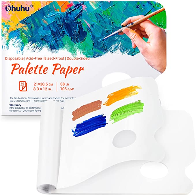 Disposable Palette Painting Pad, 8.3"x12" Ohuhu 2 Pack 68LB/105GSM Disposable Palette Paper Pad with Thumb Hole for Mixing Acrylic Paint Oils Watercolors Caseins Paint Mixing Palette Back to School