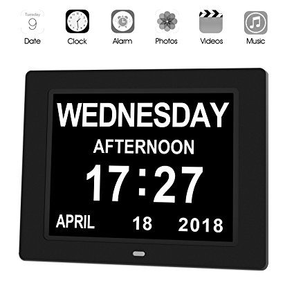 GeekDigg Desk Clock, Extra Large Impaired Vision Digital Calendar Day Clock with 3 Reminder & 5 Alarm Options (Black)