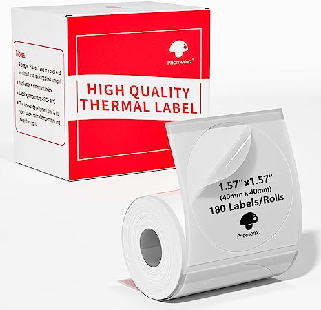 Circle Transparent Thermal Label Paper, Round Label for Phomemo M110/M220/M120/M200/M221 Label Printer, Self-Adhesive Thermal Printer Paper, 1.57"x1.57"(40x40mm) 180 Labels/Roll, Clear