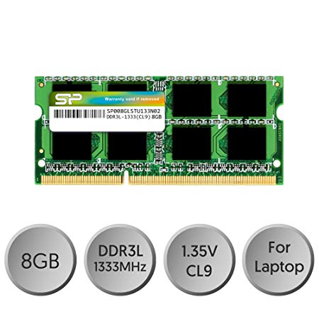 Silicon Power 8GB-DDR3L-RAM-1333MHz (PC3 10600) 204 pin CL9 1.35V Non-ECC Unbuffered SODIMM-Laptop Memory Module - Low Voltage