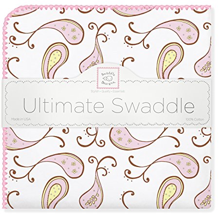 SwaddleDesigns Ultimate Receiving Blanket, Triplets Paisley, Pastel Pink