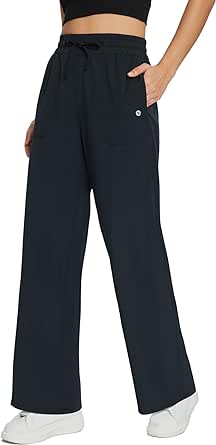 BALEAF Women's 21" 30" Wide Leg Pants Capris Athletic Casual with Pockets Drawstring Quick Dry Walking Workout UPF50