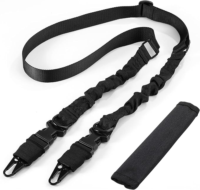 MoKo Two Point Sling Traditional Sling with Length Adjuster, Shoulder Belt Durable Nylon Sling Strap Rope with Metal Hook for Outdoors, Black