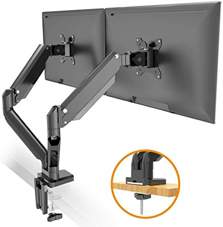 HumanOffice Dual Monitor Mount Stand Full Motion Gas Spring Monitor Arms for Two Screens 17-32 Inch with 17.6lbs Loading for Each Monitor, Black