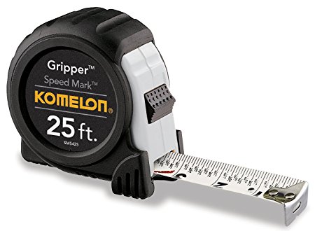 Komelon SM5425 Speed Mark Gripper Acrylic Coated Steel Blade Tape Measure, 25-Inch by 1-Inch, White Blade