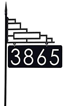 Extra Large Contemporary Reflective 911 Yard Address Sign - 6" Numbers on Both Sides, 60" Post
