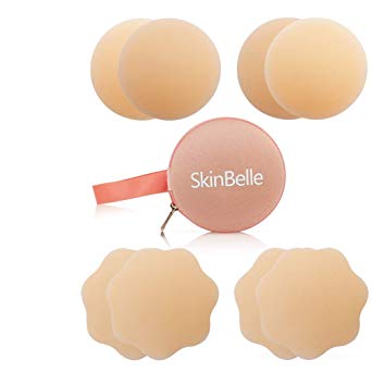 Premium Silicone Nipple Pasties, Skinbelle Nipple Covers Reusable Adhesive Nipple Concealers Pads (2 Pairs Round 2 Pairs Floral 2019 Version)