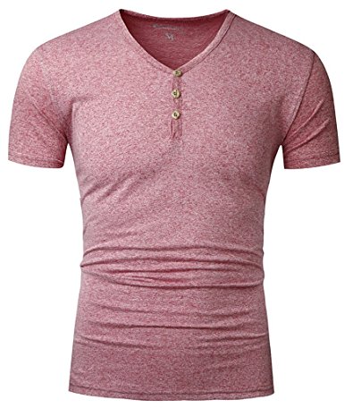 Mrignt Mens Short Sleeve Slim Fit Henley t-shirt with Button