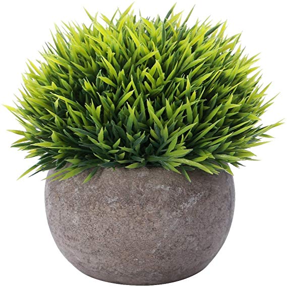 Houda Artificial Fake Plant Green Grass of Plants with Pots for Bathroom/Home Decor, Small Artificial Faux Greenery for House Decorations (Round pot grass)