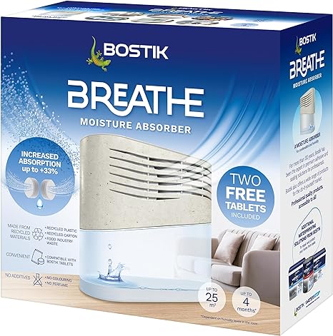 Bostik Breathe Dehumidifier, Humidity and Moisture Absorber, For Use Around the Home and in Caravans and Motorhomes, Covers Up To 25m2