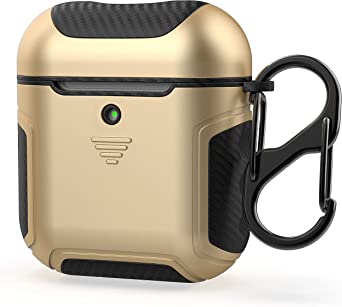 ORETech Compatible with AirPods Case Cover Designed for AirPods 2 & 1, Full Body Rugged Hard PC Silicone Skin Protective Case with Keychain for AirPods Wireless Charging Case Anti Slip - Gold