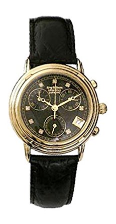 Krug Baumen Ladies Principle Diamond Gold, Black Dial, Black Strap Watch 150573DL
